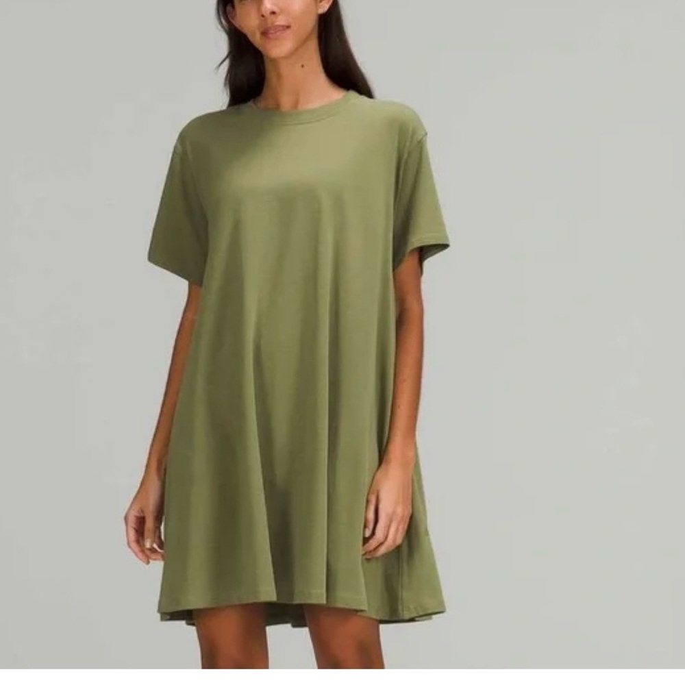 lululemon athletica Olive Green Short Sleeve Swing Dress
